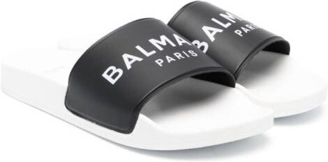 Balmain Kids logo-print open-toe slides White