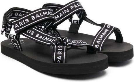 Balmain Kids logo-print touch-strap sandals Black