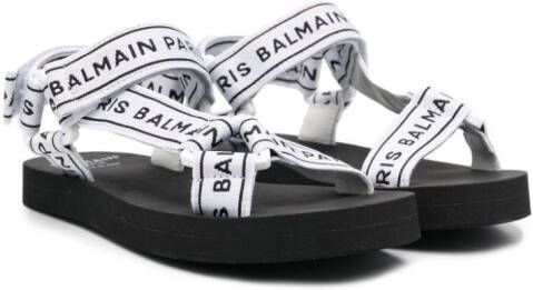 Balmain Kids logo-print touch-strap sandals White