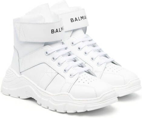 Balmain Kids logo-strap high-top sneakers White