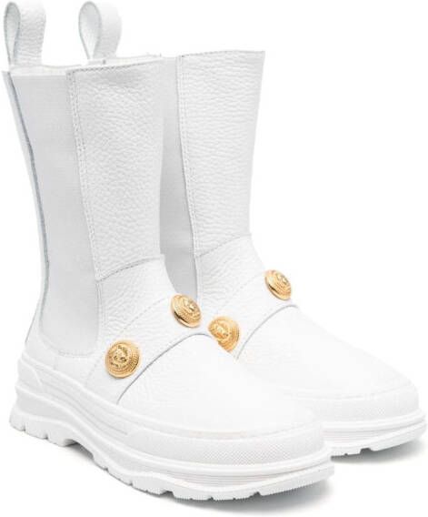 Balmain Kids studded leather boots White