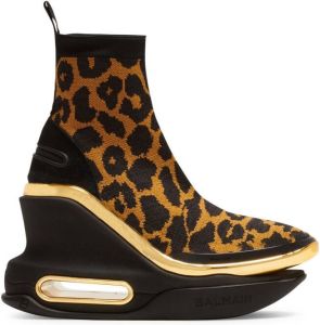 Balmain leopard-print wedge sneakers Brown