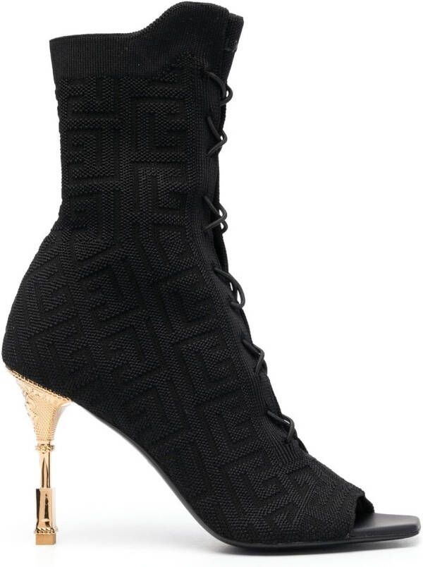 Balmain Moneta monogram lace-up boots Black