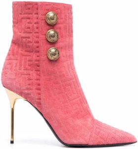 Balmain monogram debossed ankle boots Pink