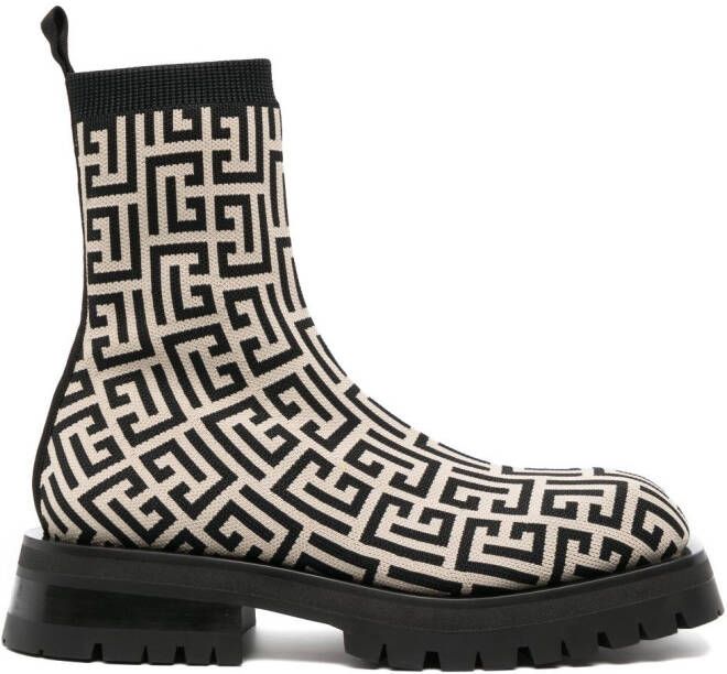 Balmain monogram-pattern ankle boots Neutrals