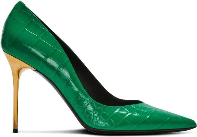 Balmain pointed-toe textured-finish pumps Green