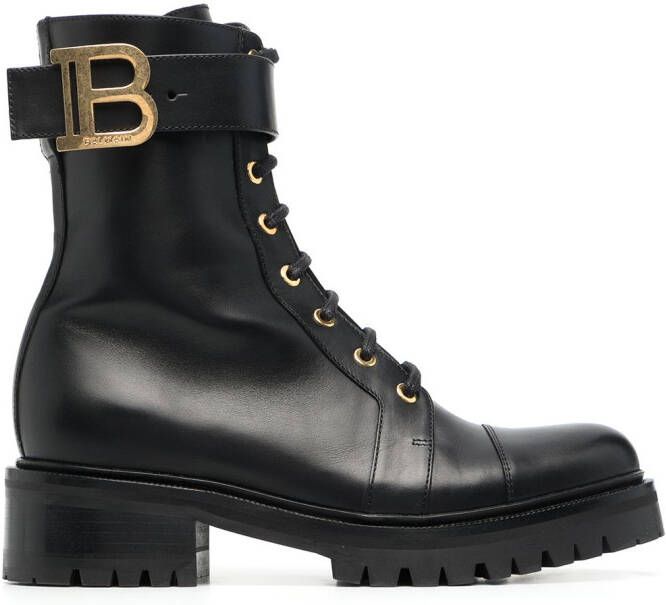 Balmain Brune Mini Monogram Ankle Boots