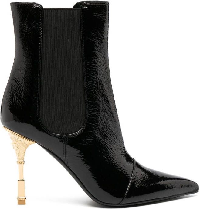 Balmain sculpted-heel patent-finish leather boots Black