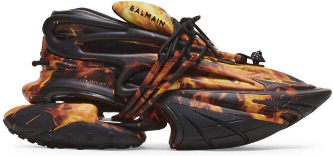 Balmain Unicorn fire-print sneakers Black