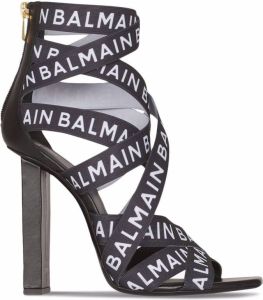 Balmain Union logo elastic straps sandals Black
