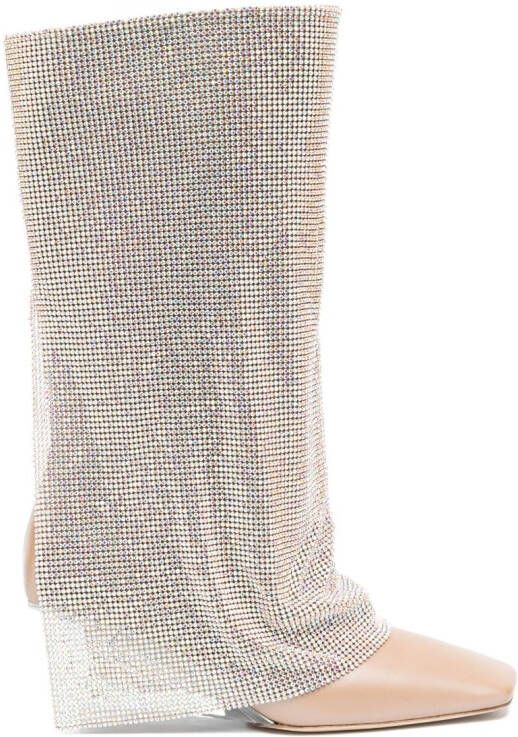 Benedetta Bruzziches Virginia 95mm crystal-drape boots Neutrals