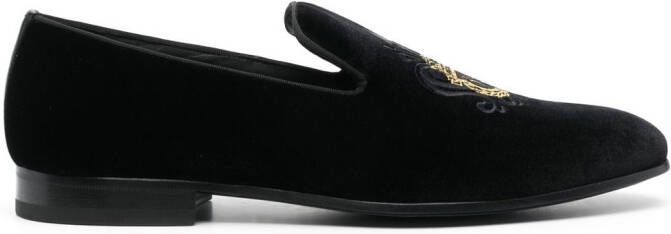 Billionaire crest-motif velvet loafers Black