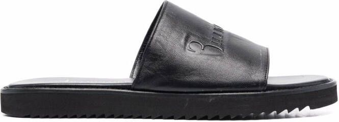 Billionaire Leather Flat Gummy Sandals Black