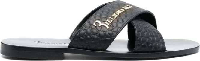 Billionaire Leather Twist Slides Black