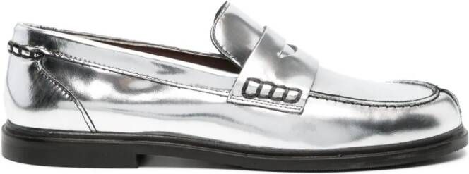Bimba y Lola metallic penny-slot leather loafers Silver