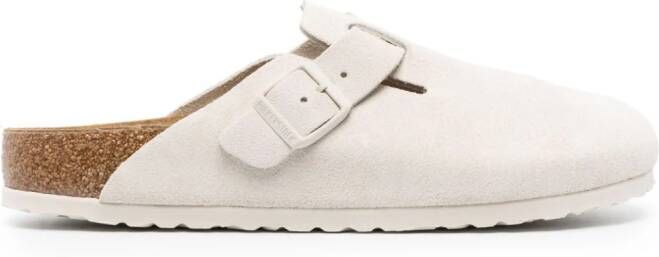 Birkenstock Boston round-neck leather slippers White
