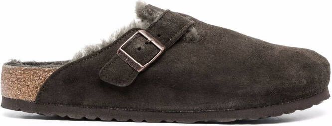 Birkenstock Boston shearling-trimmed suede slippers Brown