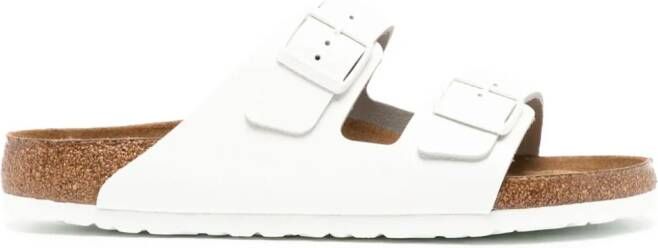 Birkenstock buckled open toe leather slippers White