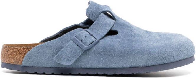Birkenstock buckled suede leather slippers Blue