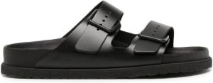Birkenstock double-strap design leather slides Black