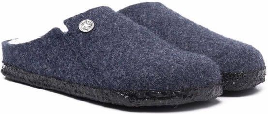 Birkenstock Kids logo-button shearling slippers Blue