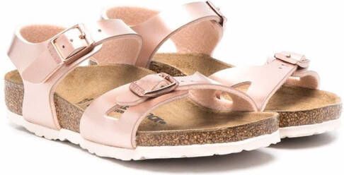 Birkenstock Kids metallic-effect leather sandals Pink