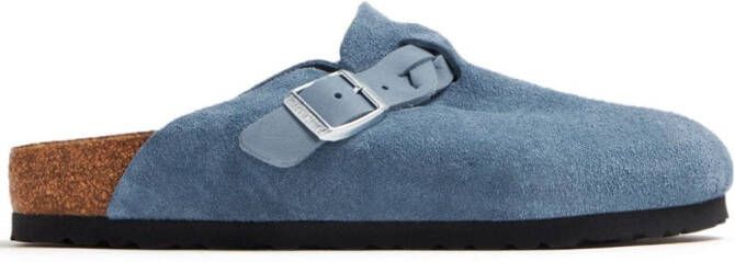 Birkenstock round toe buckle-detailing suede mules Blue