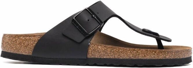 Birkenstock T-strap leather flip flop sandals Black