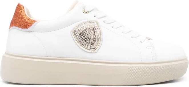 Blauer glitter-detail leather sneakers White