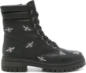 Blue Bird Shoes bee-embroidered leather boots Black
