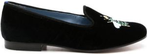 Blue Bird Shoes embroidered-bee velvet loafers Black