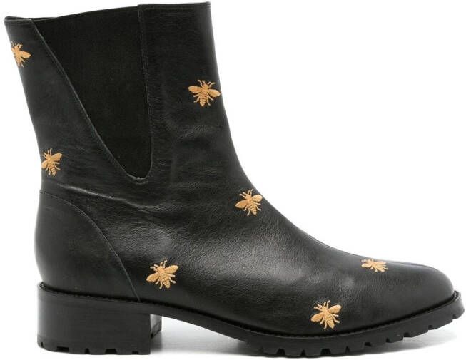 Blue Bird Shoes embroidered bees ankle boots Black