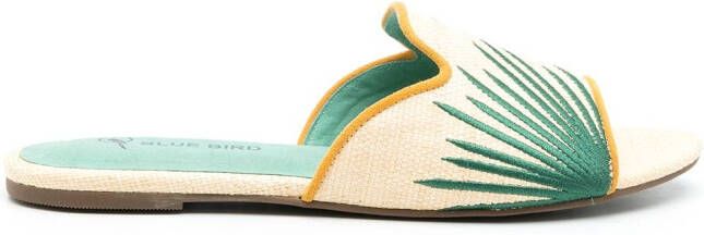 Blue Bird Shoes tropical-embroidered slip-on shoes Neutrals