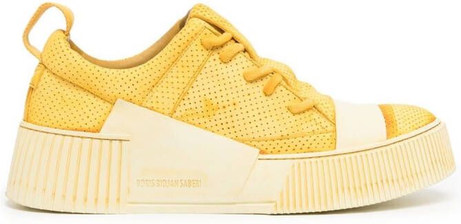 Boris Bidjan Saberi distressed finish low-top leather sneakers Yellow