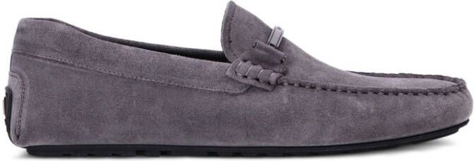 BOSS branded-hardware suede loafers Grey