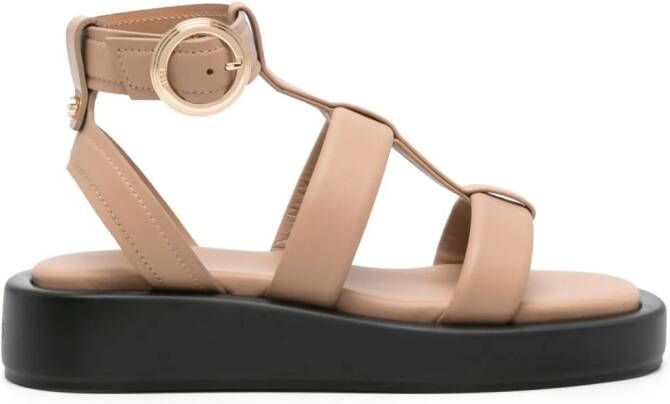 BOSS caged leather sandals Neutrals