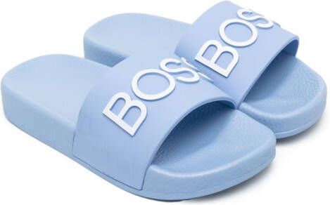 BOSS Kidswear embossed-logo rubber slides Blue