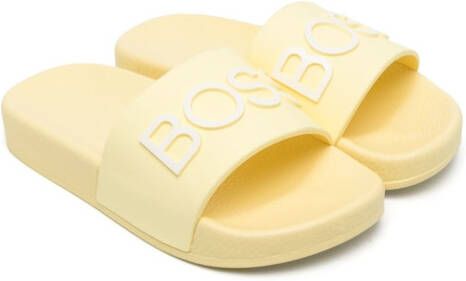BOSS Kidswear embossed-logo rubber slides Yellow