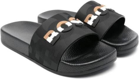 BOSS Kidswear embossed-logo slides Black