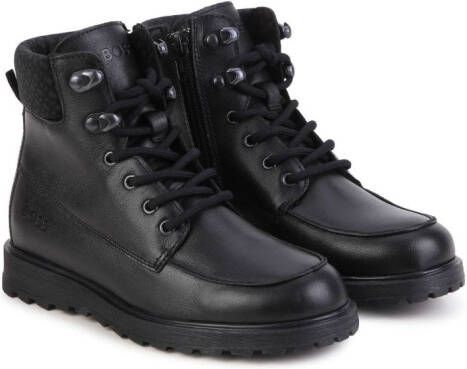 BOSS Kidswear logo-debossed leather ankle boots Black