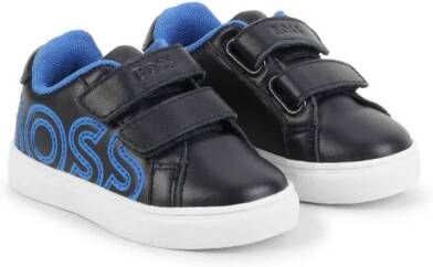 BOSS Kidswear logo-embroidered leather sneakers Black