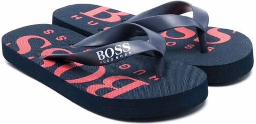 BOSS Kidswear logo print flip-flops Blue
