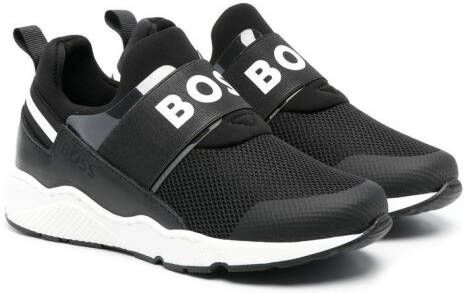 BOSS Kidswear logo-strap slip-on sneakers Black