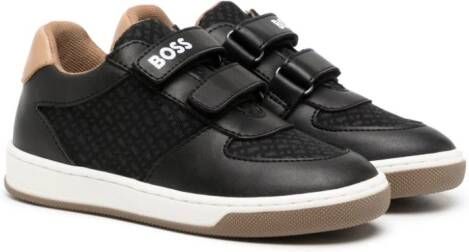 BOSS Kidswear monogram-pattern touch-strap sneakers Black