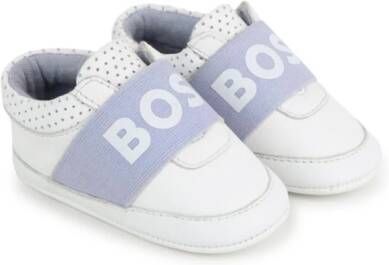 BOSS Kidswear two-tone panelled leather slippers White