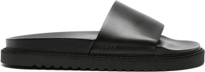 BOSS logo-de ed leather slides Black