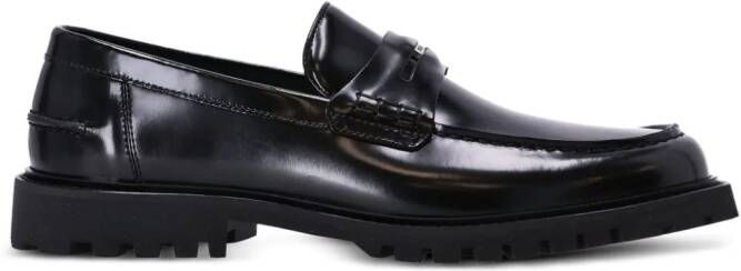 BOSS logo-plaque leather loafers Black