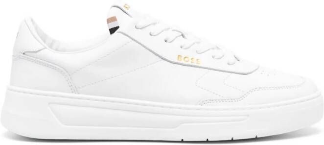 BOSS logo-print leather sneakers White
