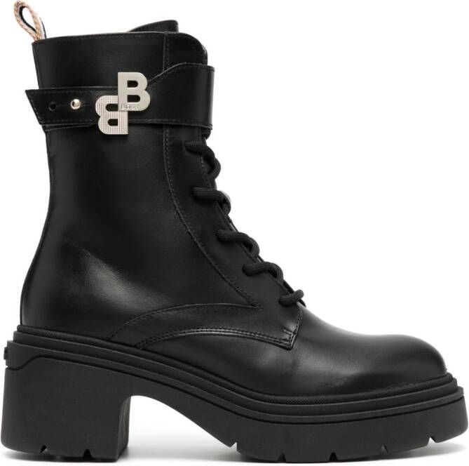 BOSS monogram-plaque 80mm leather combat boots Black