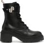 BOSS monogram-plaque 80mm leather combat boots Black - Thumbnail 1